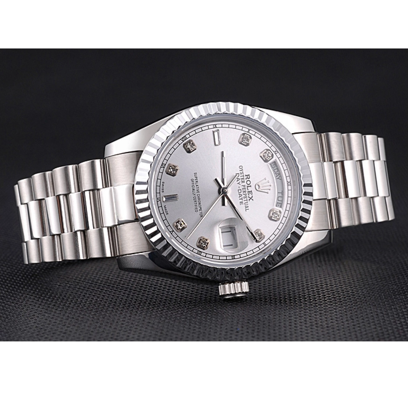 Aaa fake watches Dial Stainless Polished Silver Rolex Day-Date Steel 0704